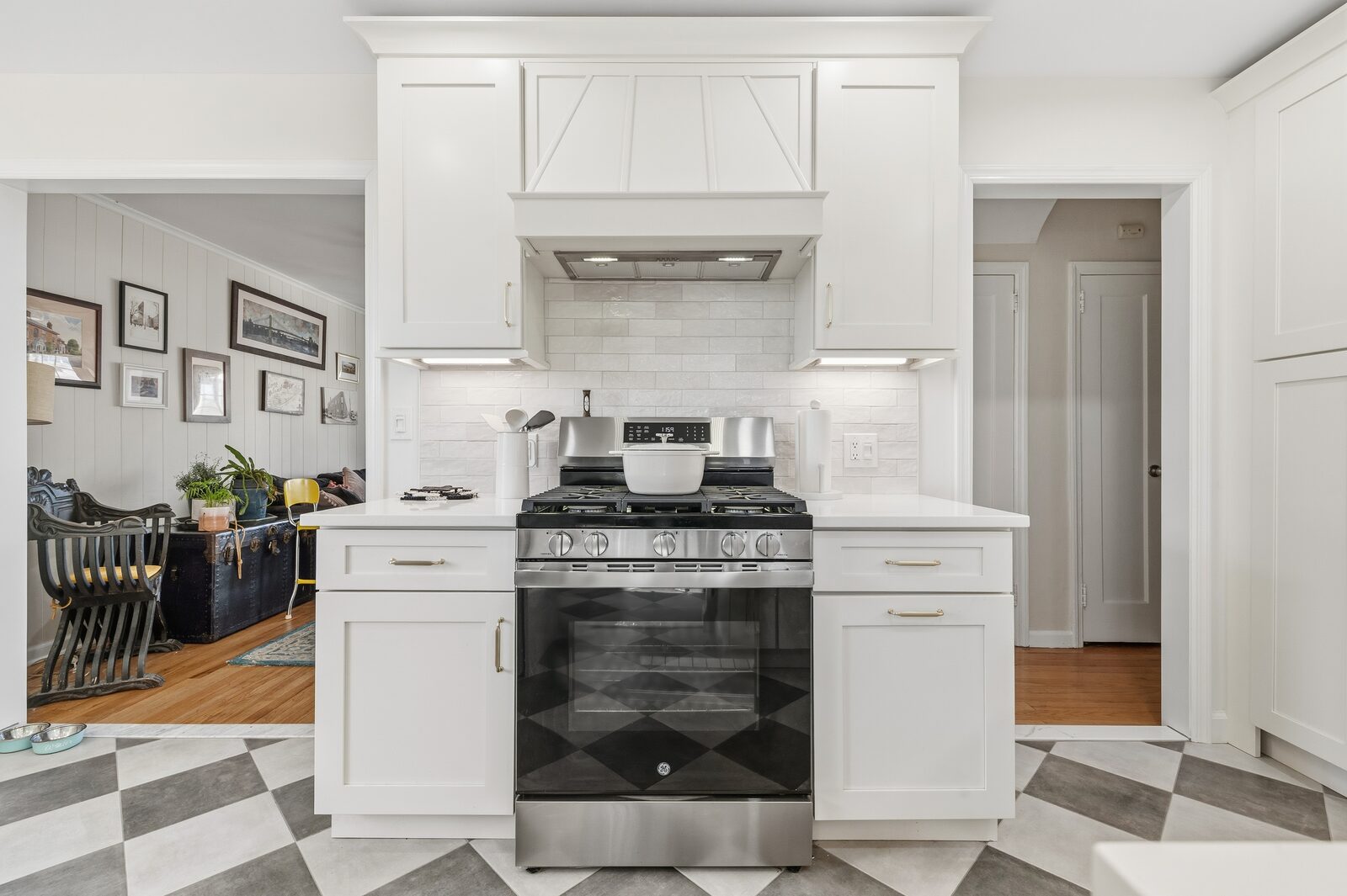 Renovated kitchen with custom cabinetry, view 013