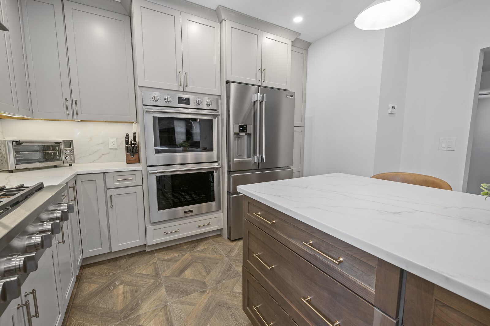 Renovated kitchen with custom cabinetry, view 023
