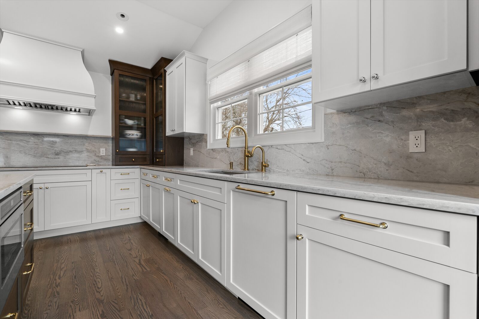 Renovated kitchen with custom cabinetry, view 046