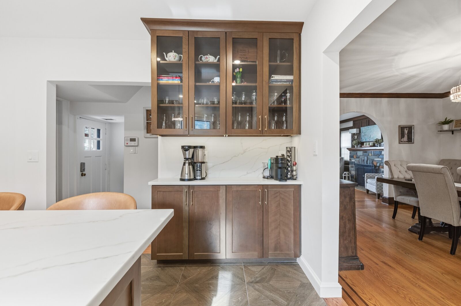 Renovated kitchen with custom cabinetry, view 056