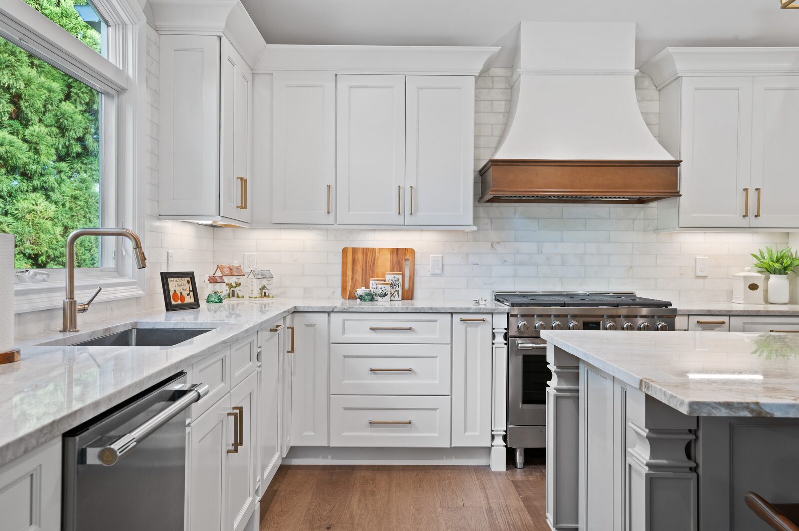 Renovated kitchen with custom cabinetry, view 074