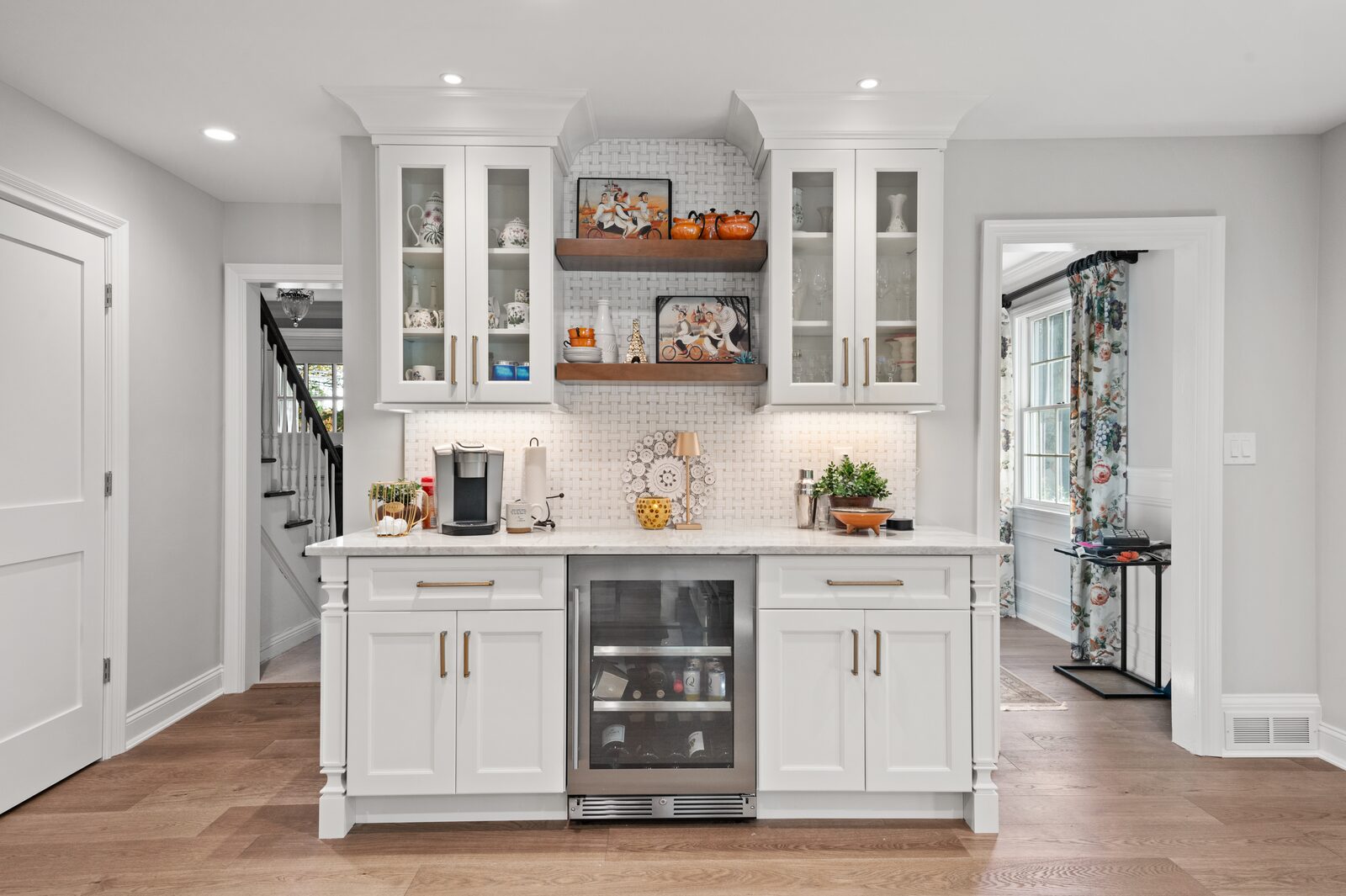 Renovated kitchen with custom cabinetry, view 083