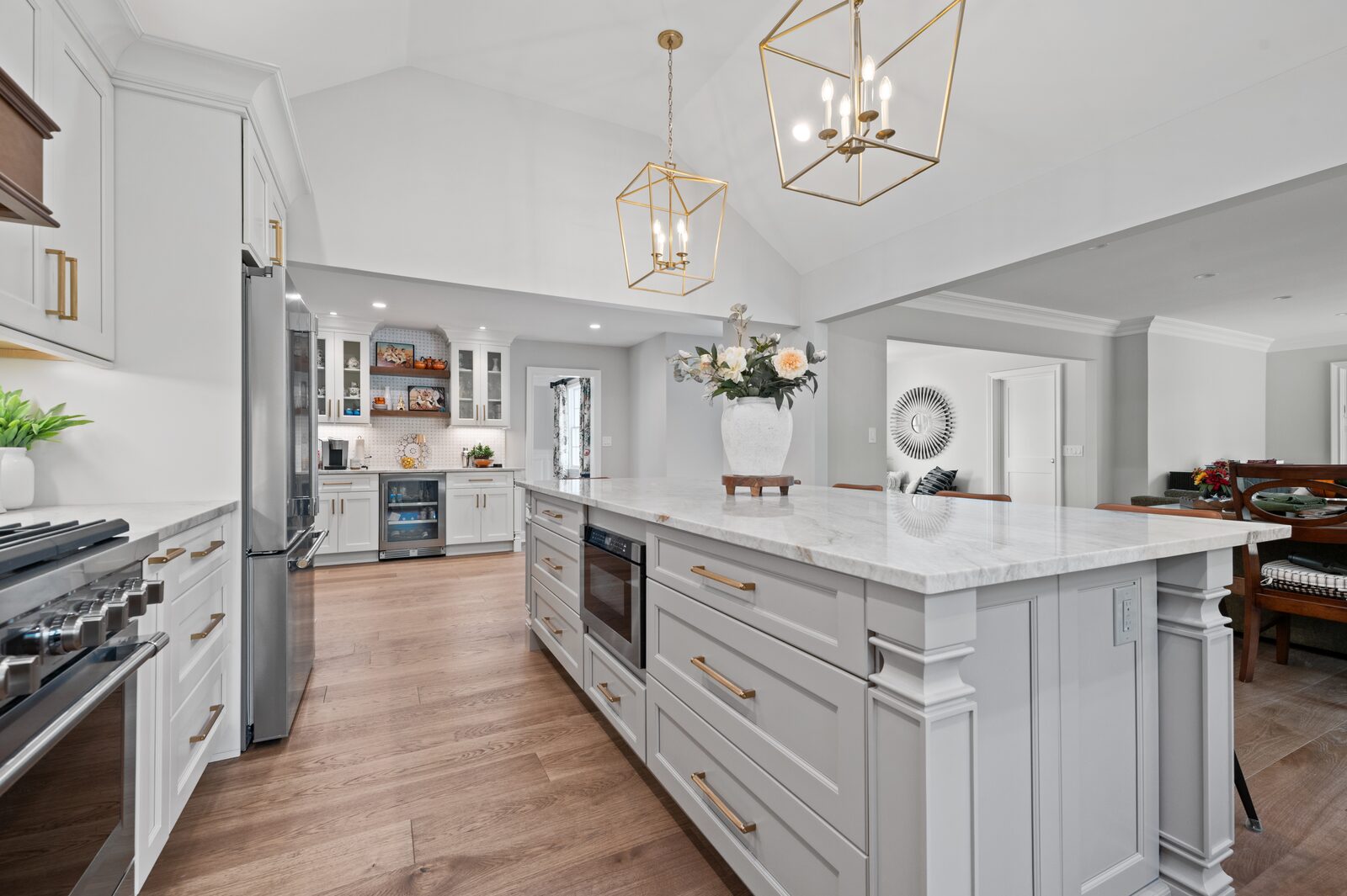 Renovated kitchen with custom cabinetry, view 092