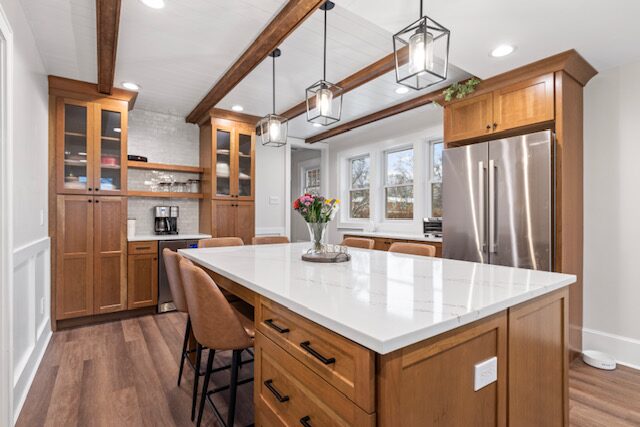 Renovated kitchen with custom cabinetry, view 159